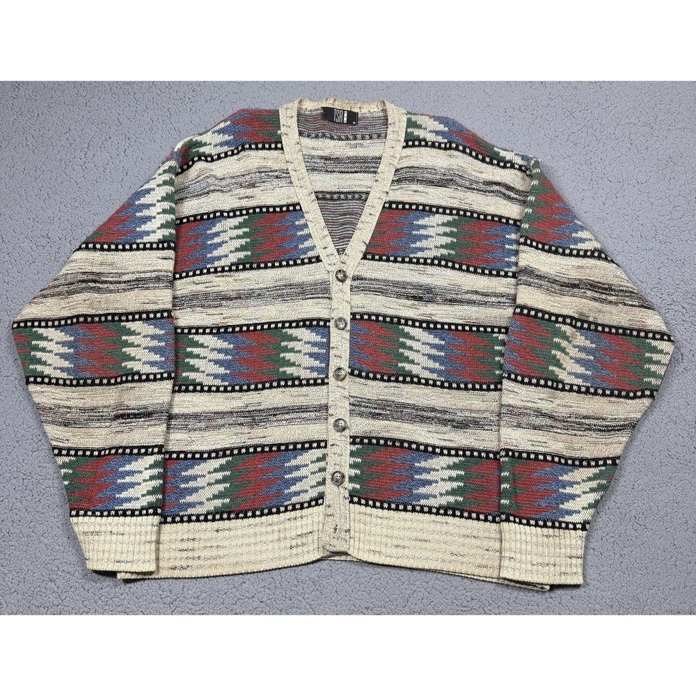 Vintage TSR Sweater‎ Mens XL Multicolor Aztec V Neck Button Cardigan USA Made